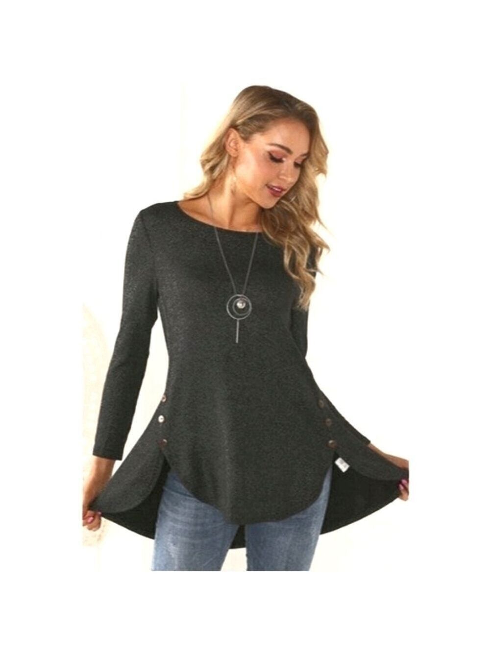Trïbe Black Sparkle 3/4 Sleeve Sweater Top Tunic Size Medium NWT